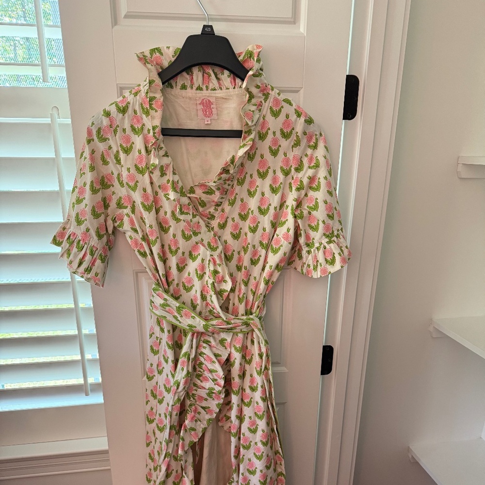 Elizabeth Wilson Designs Ruffle Wrap Maxi Dress | M | Floral Print